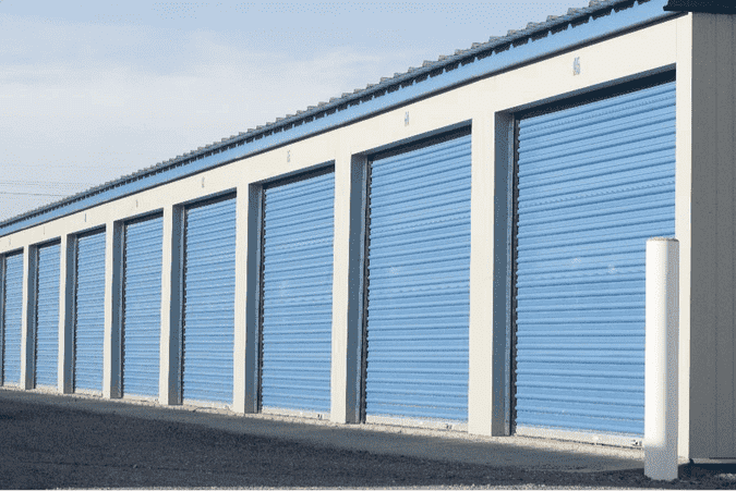A row of closed self storage units