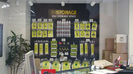 Packing and moving supplies on display at Instorage Self Storage Space office