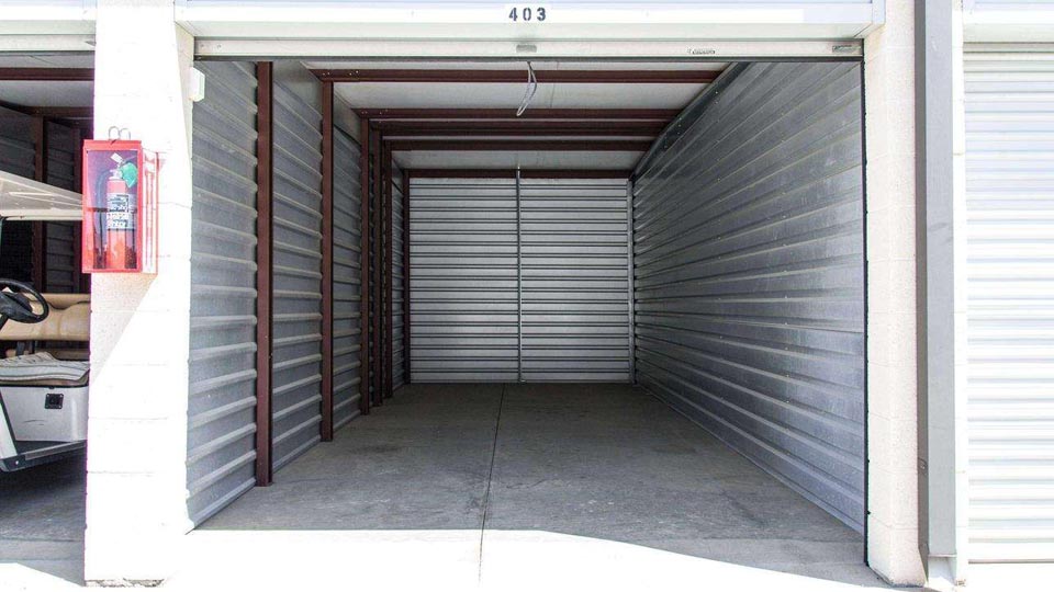 View inside a large outdoor storage unit that is clean and empty