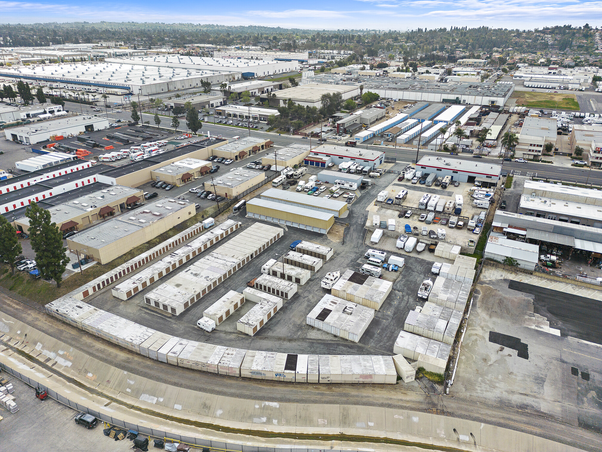 An aerial perspective of the Lambert RV & Self Storage facility.
