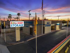 Mesa Desert Front of facility with sign at sunset