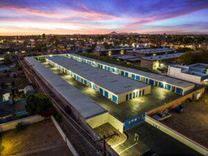 Drone picture of the facility at sunset